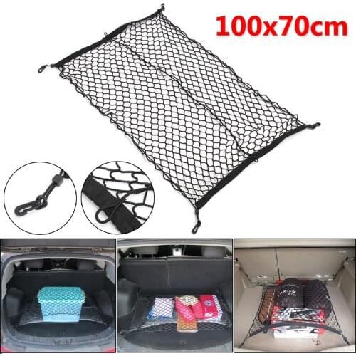 X-100cm x 70cm Black Nylon Car Trunk Net Luggage Storage Organizer Bag Rear Tail Mesh Network With 4 Hooks
