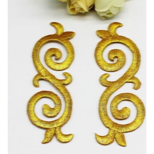 YACKALASI 5 Pairs Gold Cosplay Costumes Trims Lace Applique Embroidered Patches Iorn On Black Mirror Pair 10cm*3cm