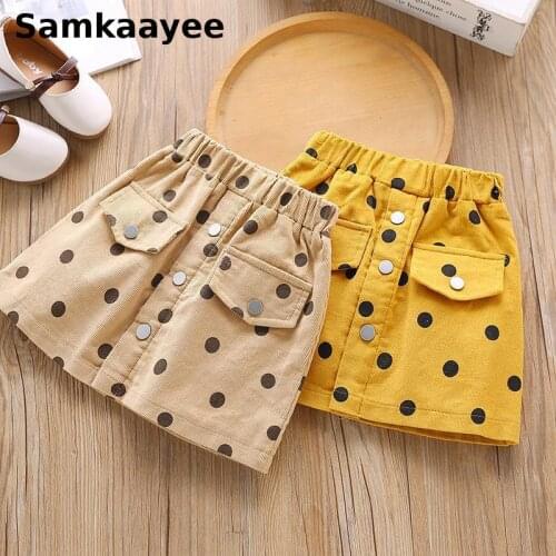 4-11y Mini Skirt Baby Girls Summer Kids Casual Elastic Waist Polka Dots Print Button Front A-Line Skirt Children Clothing y29
