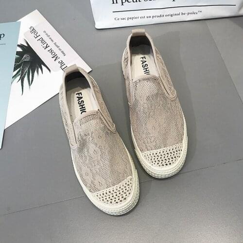 Woman Floral Lace Ladies Flat Casual Women Loafers Platform Slip On Flats Shoes Canvas Shoes Size Plus Zapatillas Mujer W33-49