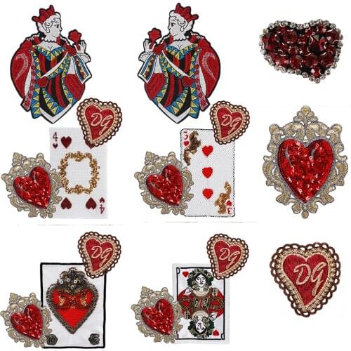 1set Sequin Poker Beaded Playing Cards Applique Vintage Embroidery Paillette Game Patches Clothing Sewing Accessories TH1072