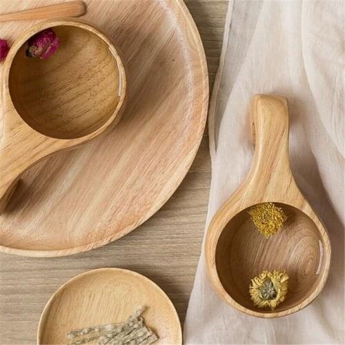 1Pcs Japanese Style Wooden Water Cup Wooden Milk Cup Lanyard Wooden Cup Breakfast Cup Art Water Cup