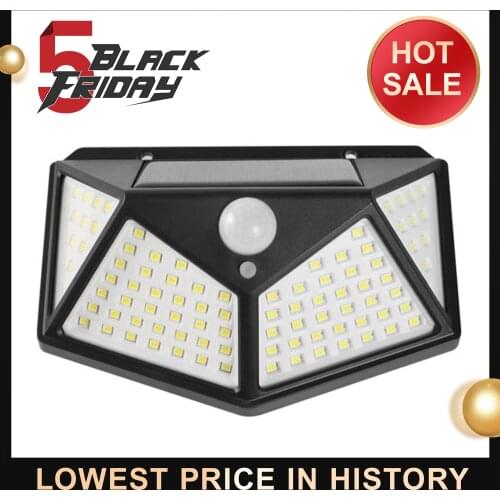 100 LED Solar Wall Lamp PIR Motion Sensor Light Outdoor Waterproof Garden Courtyard Solar Street Lights Lighting 3 Modes