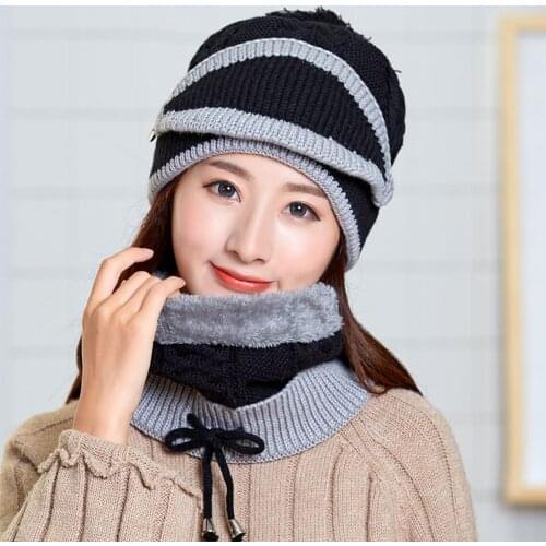 3pcs Womens Knitted Hat Scarf Caps Neck Warmer Winter Hats For Men Women Skullies Beanies Warm Fleece Cap Face Cover Outdoor