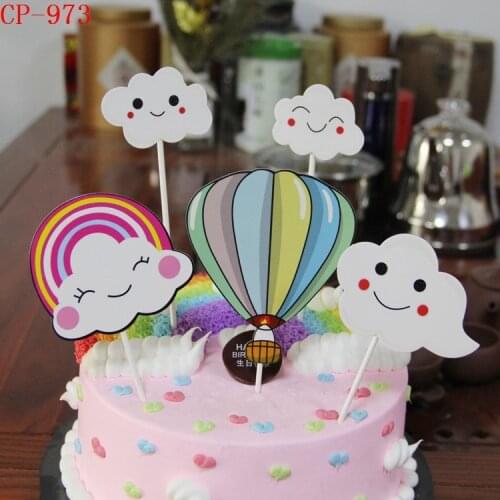 5pcs/set Smile Face Novelty Cloud Colorful Hot Air Balloon Topper Baby Shower For Girls Birthday Cake Toppers Party Decoration
