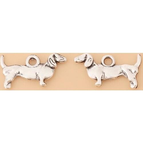 50pcs/Lot Tibetan Silver Dachshund Dog Charms Pendants Beads for Jewelry Making Accessories