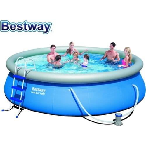 57294 Bestway 457x107cm Fast Set Pool 15'x42" RE-ENGINEERED PVC Top-ring Inflatable Pool Kit WzPool,Ladder,Filter,Cover,Mat