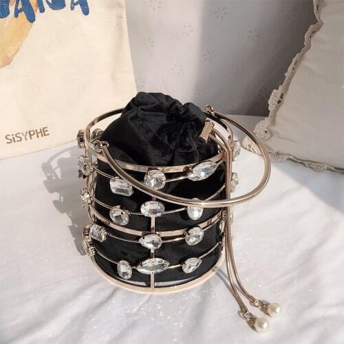 Diamond Basket Evening Clutch Bags Women 2021 New Luxury Handmade Rhinestone Handbags Hollow Out Metal Cage Shoulder Bags Party