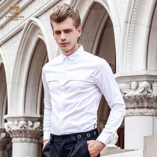 Free Shipping New fashion male Mens man long sleeved slim Shirt white wedding party dress wrinkle DP FanZhuan 713146 Korean 5XL