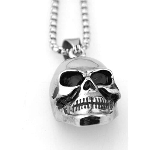 New Arrive Stainless Steel Never Fade Silver Color Death Skull Mens Boys Jewelry Pendant Necklace Free Box Link Chain 24inch