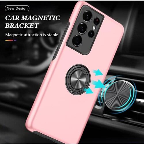 For Samsung Galaxy S21 Ultra Case Luxury Shockproof Armor Matte Phone Cover Samsung S21 Plus S21 FE Car Magnetic Ring Stand Case