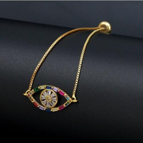 Colorful crystal evil eye bracelet for women kids girls sliding drawstring adjustable summer protection bracelet for best friend