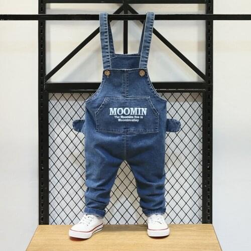 Kids Denim Jumpsuit Spring Autumn Casual Children Loose Overalls Big Pocket Letter Printed Girls Boys Jeans Overalls 12M-5T