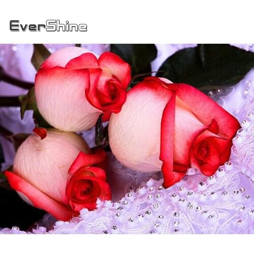 Evershine Diamond Embroidery Rose Full Square Set Diamond Painting Cross Stitch Kit Flower Landscape Diamond Mosaic Decoration