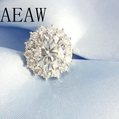 AEAW 10ctw ct DF Color Lab Grown Oval Moissanite Diamond Ring Solitaire Engagement Wedding Ring 14K 585 Yellow and White Gold
