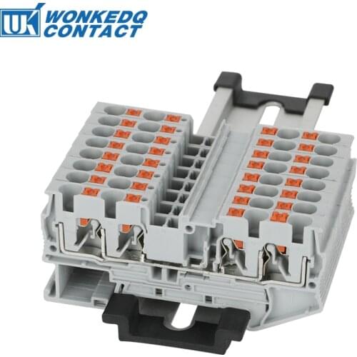 Din rail Terminal blocks 10Pcs PT4-QUATTRO 4 Connectors Push In Spring Screwless Feed Through Terminal Block strips