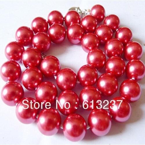 Beautiful 12mm red round beads shell simulated-pearl diy trendy necklace for women weddings party gifts jewelry 18inch MY2025