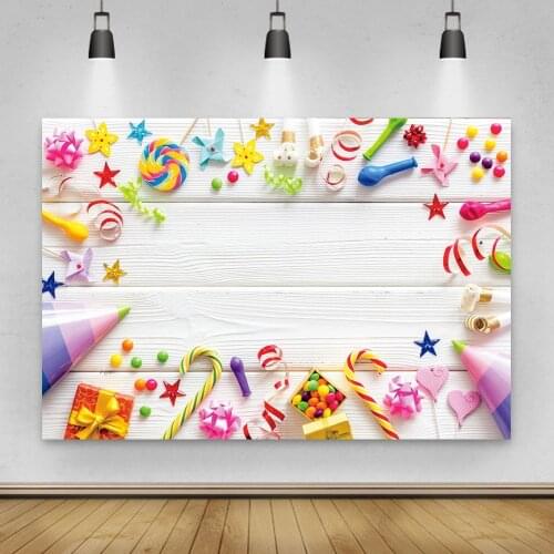 Laeacco Pink Gray Wooden Board Dessert Candy Lollipops Party Love Baby Kid Photography Background Photo Backdrop Photo Studio