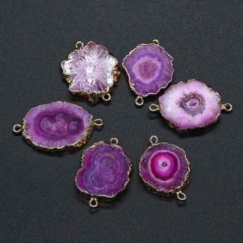 Hot Sale Natural Druzy Agates Stone Pendant Double Hole Connector Irregular Onyx Quartz Charms For Jewelry Making DIY Necklace