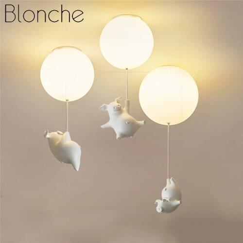 Cartoon Flying Pig Led Pendant Light Resin Balloon Chandelier Bedroom Staircase Living Room Dining Room Home Decoration Lamps G9