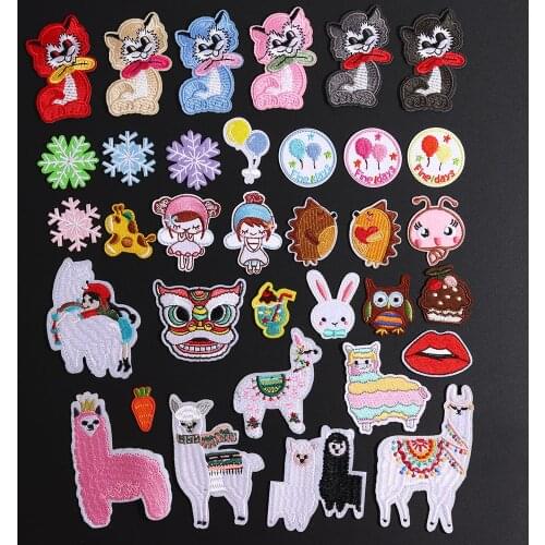Cartoon Balloon Alpaca Cats Embroidered Patches Iron On Kids Clothes Cute Animals Stickers For Clothing DIY Apparel Accessories