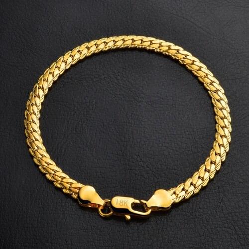 KASANIER Wholesale Men Bracelet Jewelry 5mm Width Gold Color 20CM length Bracelet For Men Chain Curb Bracelet New