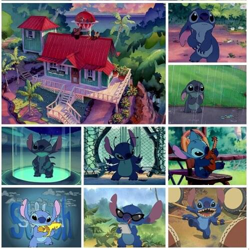 Disney 5d Diamond Painting Kit "lilo & Stitch" Cartoon Brand Brand New Rhinestone Inlaid Cross Stitch High-quality Handmade Gift