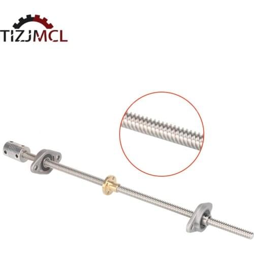 3D Printer Guide Rail Sets T8 Lead Screw Lead 2mm/8mm Pitch 2mm Brass Nut+Coupling 5*8mm+2Pcs KFL08 Support 100/200/300/400/500