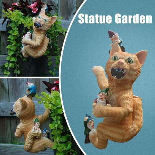 Novelty Cat Eating Dwarf Garden Statue Dwarf Resin Figurine Garden Decoration Outdoor Animal Gnome Ornament Decor #G2