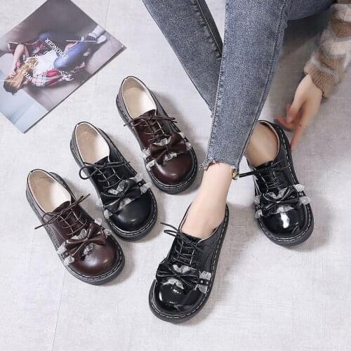 Lolita Shoes Lace Bowtie Women Oxford Shoes Lace Up Round Toe Casual Shoes 2020 Spring Autumn Retor Platform Girls Shoes 8580L