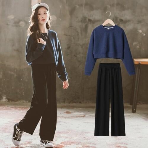 Girl Clothes Outfits Fashion Clothing Set Crop Tops + Wide-legged Pants Autumn Winter Optional Children Teens Boutique Outfits