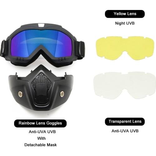 Motor-Cycle Goggles Mask Detachable Helmet Sunglasses Exchangeable 3LS Kit Protect Padding Night Vision Road Racing UV Glasses