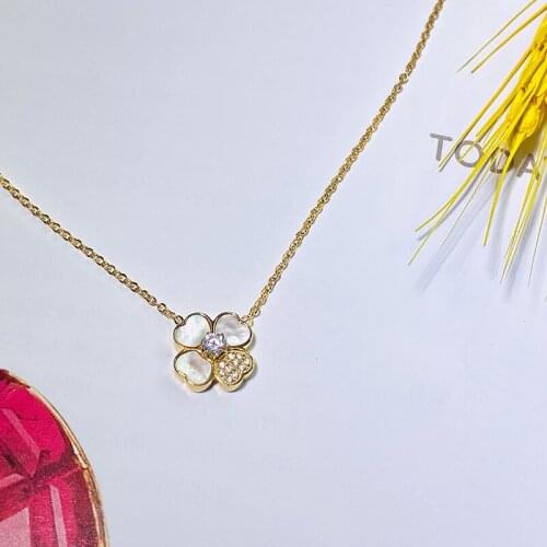 Titanium Steel 18K Gold Diamond Shell Flower Necklace Female Short Sweater Chain Simple Temperament Clavicle Chain Not Fade