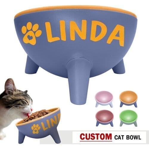Personalized Non Slip Cat Dog Bowl with Name Printed Food Water Feeder Storage Stable Stand Pet Accessories Feeding Supplies