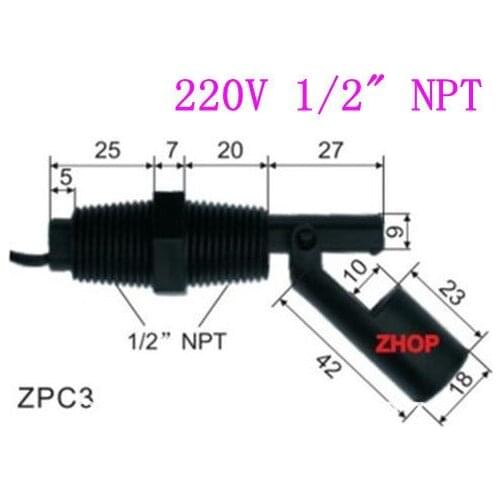 Lot2 Plastic Side Mounted Liquid Level Float Sensor Switch 220V 1/2" NPT ZPC3