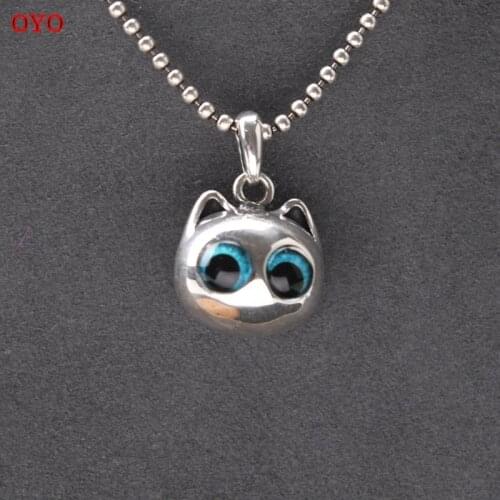 Real S925 Silver Cat Pendant Retro Glossy Design Pet Cat Pendant