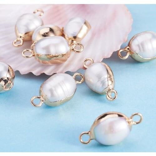 10Pcs/bag Natural White Pearl Pendants Double Hole Connector Charms For Diy Necklace Bracelet Jewelry Findings Making