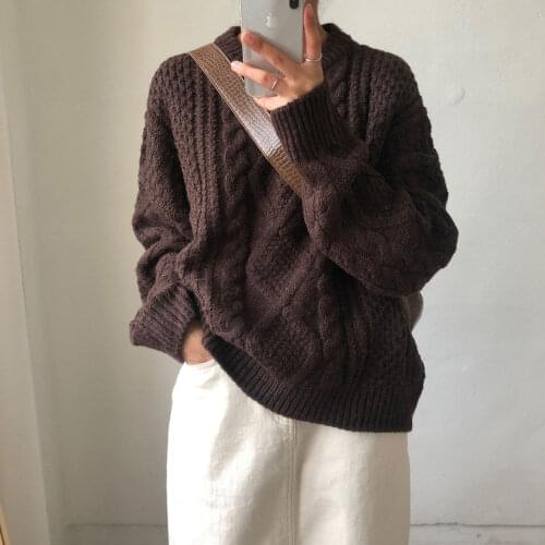 2020 Winter Korean Womens New Solid Color Thick Twist Pullover Sweater Womens Round Neck Long Sleeve Jacket Loose