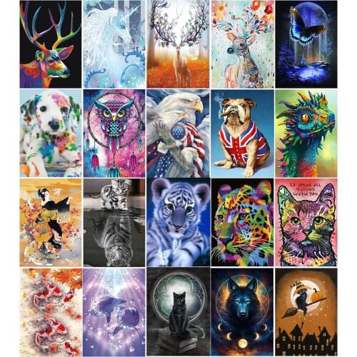 Color animal rhinestone painting mosaic kit art picture deer tiger cross stitch decoration set embroidery 5D DIY diamond paintin