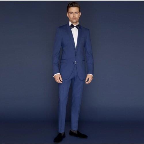 Navy Blue Slim Fit Wedding Tuxedos Two Pieces Notched Lapel Groom Wear Custom Made Business Men Prom Blazer Pants