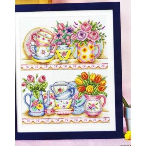 Top Quality classical lovely counted cross stitch kit flower and porcelain nice kitchen