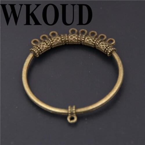 WKOUD 5pcs Wholesale Antiqued Style Vintage Bronze Zinc Alloy Hollow Out Round Chandelier Jewelry Pendants Charms Finding