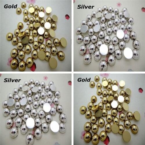 Free Shipping 12mm 50Pcs Gold And Silver/GoldCraft ABS Half Round Flatback Pearls,Loose Imitation Pearl Beads For DIY Decoration
