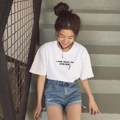 Bigsweety Summer Tops Korean Harajuku Letter Embroidery Short Sleeve Women Casual tShirts Female Tops Tees White Black T-shirt