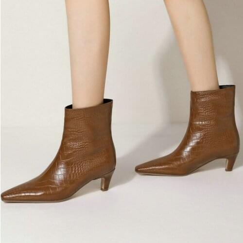 2021 Autumn Winter Women Ankle Boots Faux Leather High Quality Women Thick Heel Boots Concise Square Toe Womans Boots Big Size