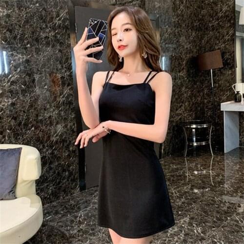 Real shot 2020 summer fashion nightclub sexy womens party party strap dress halter ladies temperament slim black dress