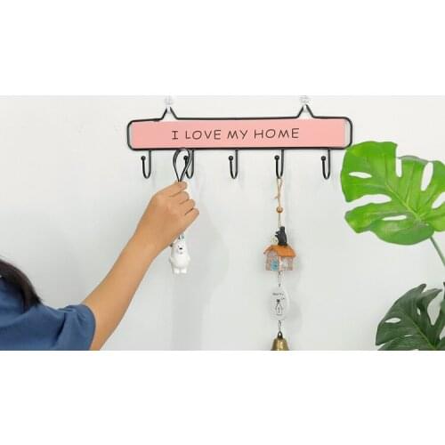 1PC Creative Wooden Iron Hooks Clothes Hat Key Pink Hanger Wall Mounted Decor Hook Storage Rack JL 254