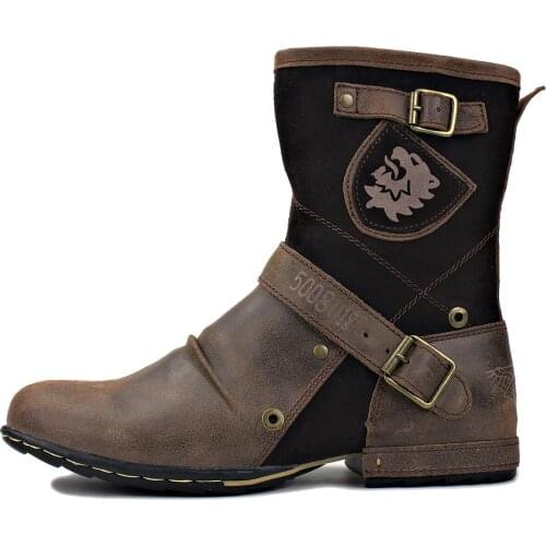 2020 spring autumn Western Boots Genuine Leather Mens Motorcycle Boots Ankle Boots Casual shoes 5008-1-HH Light Brown color