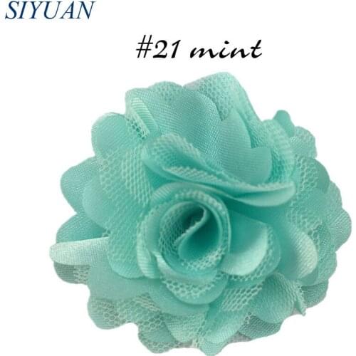 30pcs/lot 21 Color U Pick 2 Inch Mini Satin Mesh Puff Rose Flower DIY Supplies Headbands Hair Accessories TH54