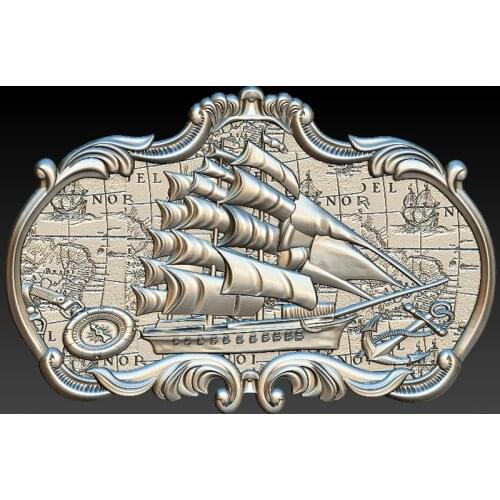 Ship in Frame 3d STL Model for CNC Router Engraver Carving Machine Relief Artcam Aspire Large Marine Chart